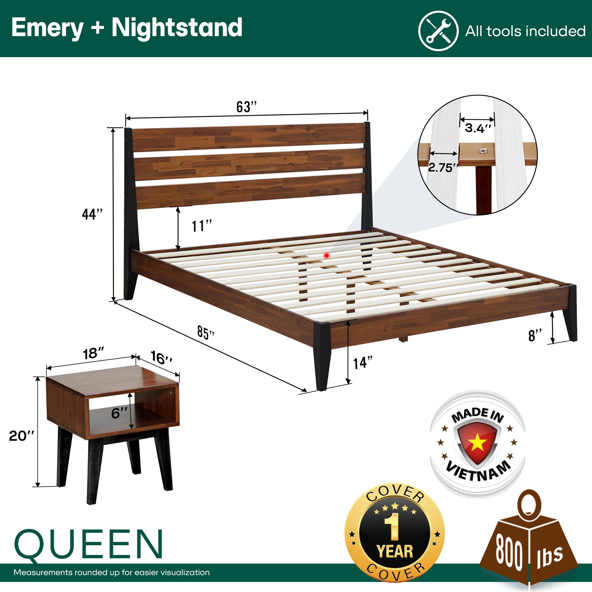 Emery Solid Wood Bed Frame Megsu
