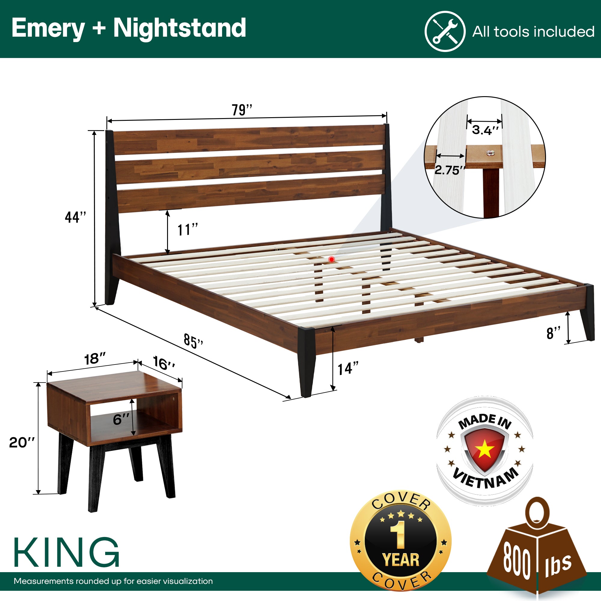 Emery Solid Wood Bed Frame Megsu