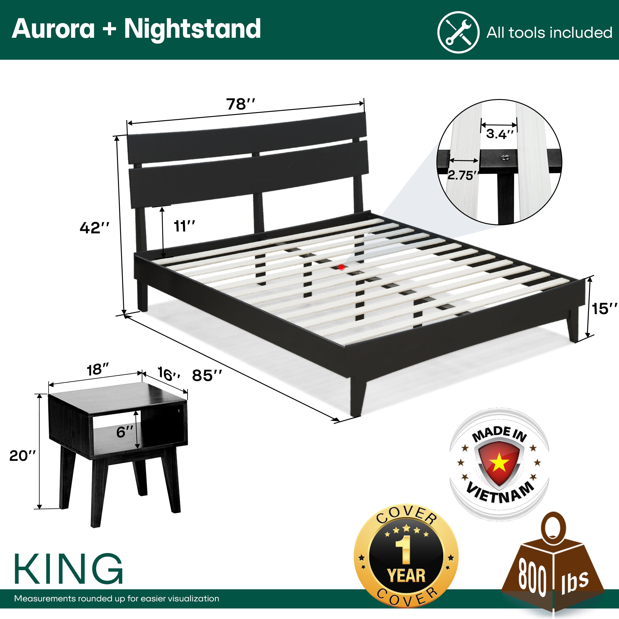 Aurora Solid Wood Bed Frame Megsu