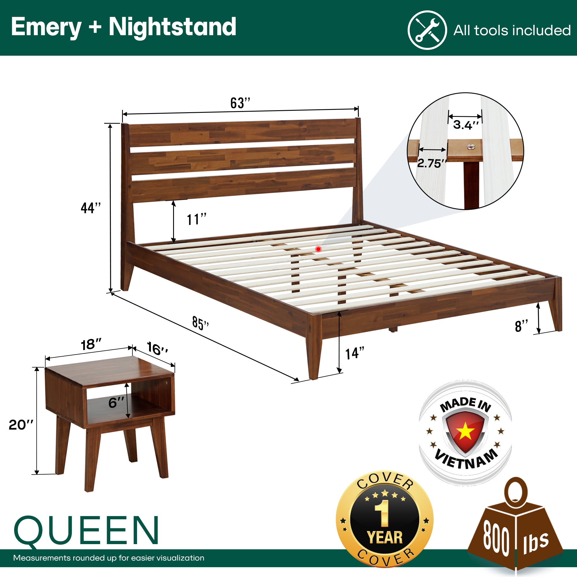 Emery Solid Wood Bed Frame Megsu