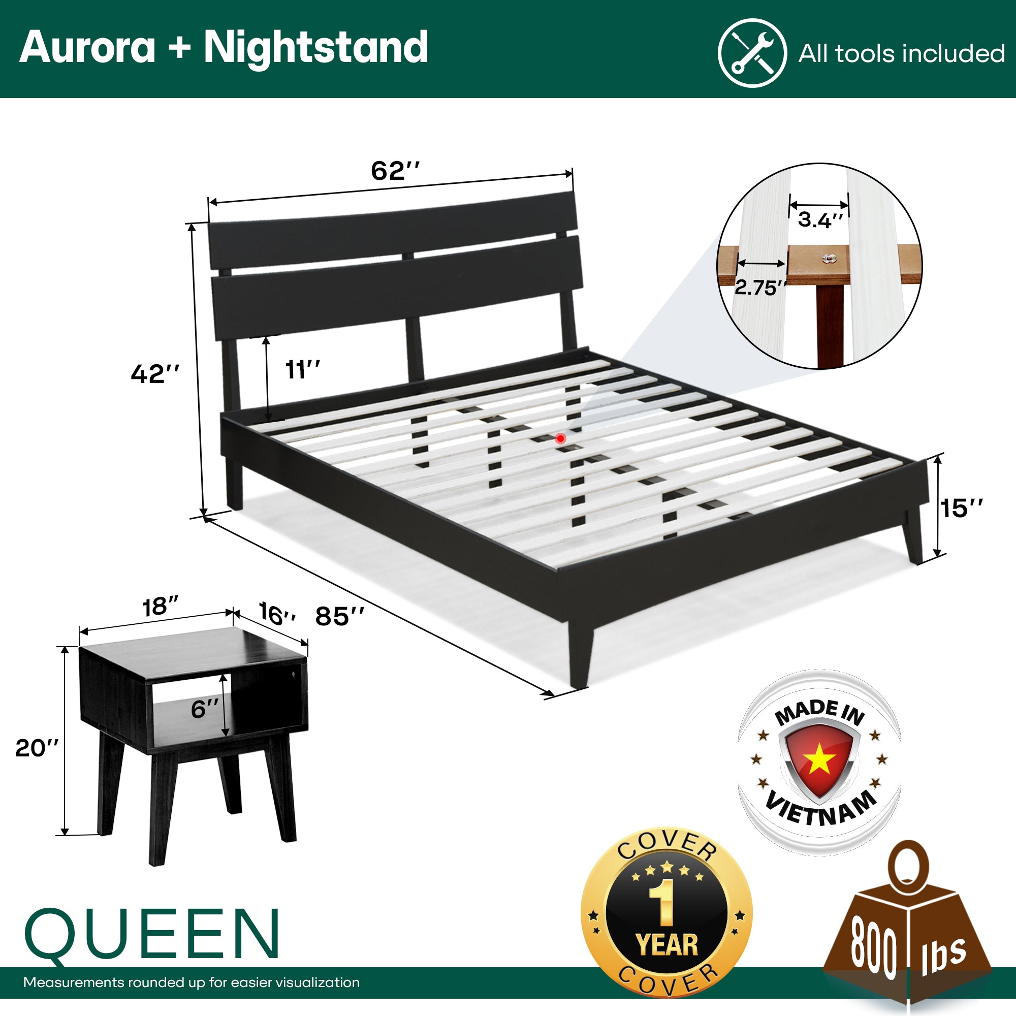 Aurora Solid Wood Bed Frame Megsu