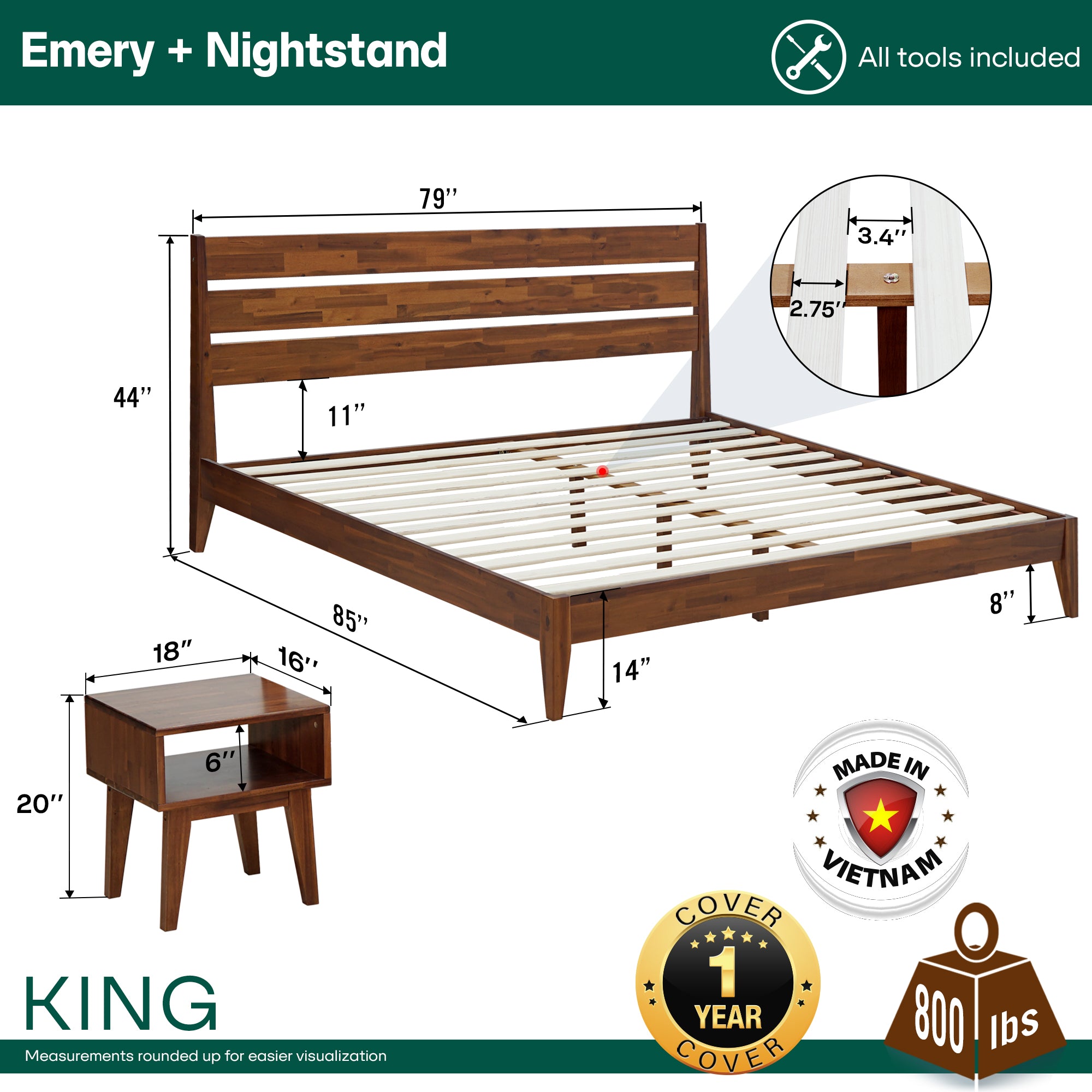 Emery Solid Wood Bed Frame Megsu
