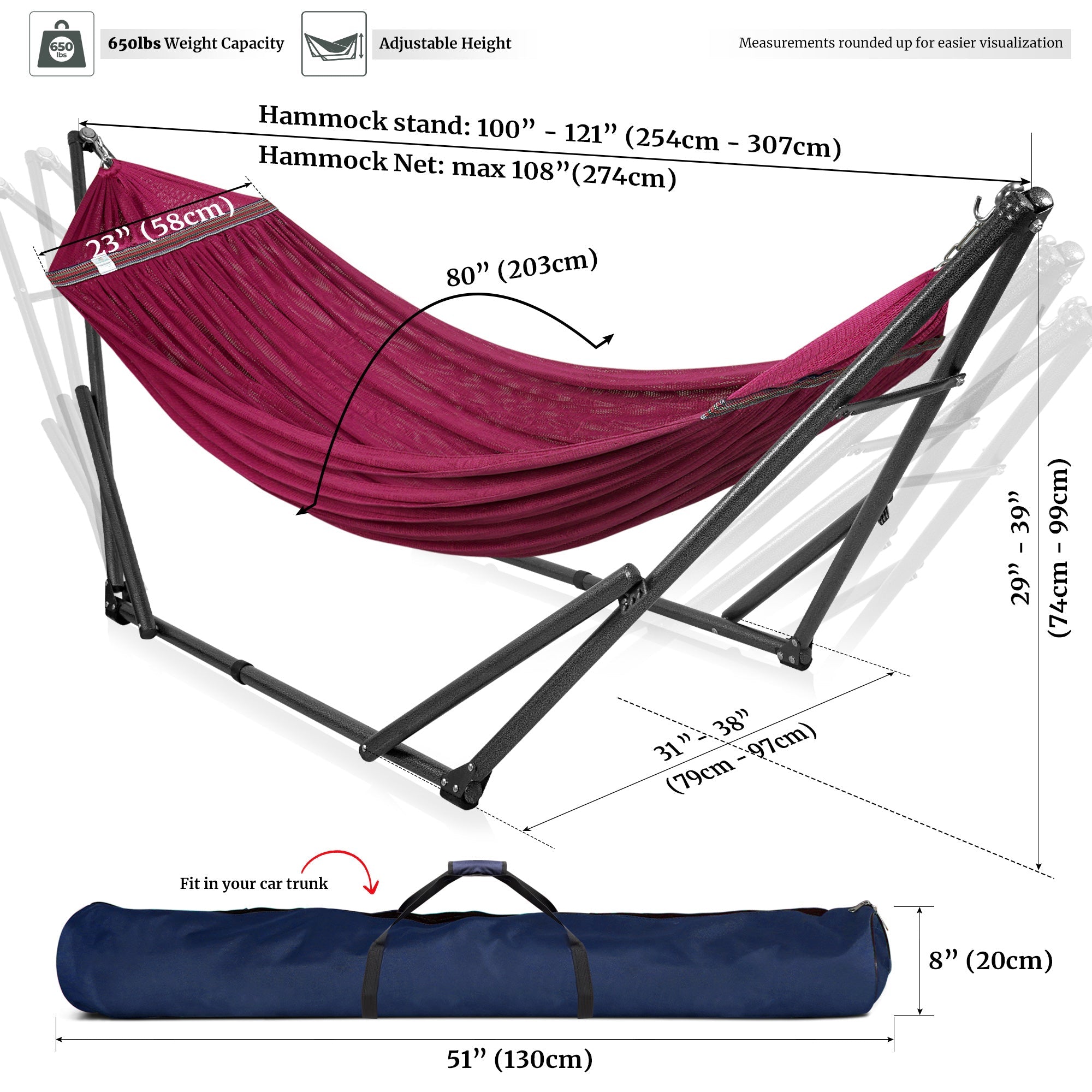 Tranquillo Universal Hammock with Medium Size Stands for Ultimate Relaxation - Ideal Universal Hammock Stands - Medium Size Megsu