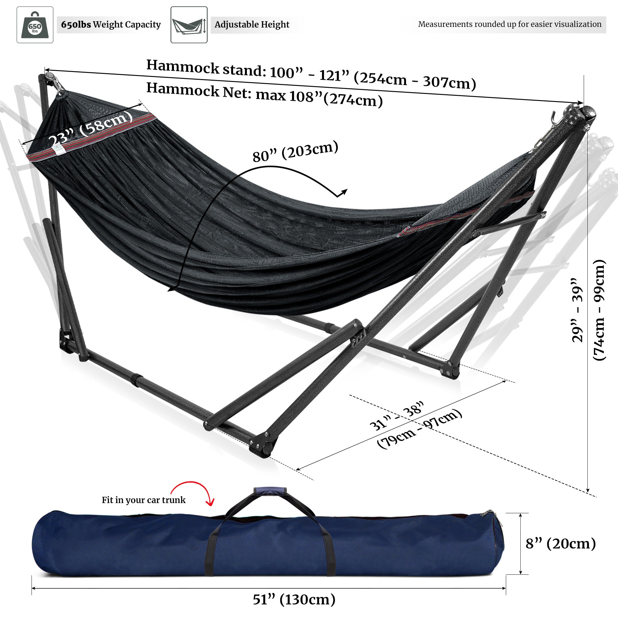Tranquillo Universal Hammock with Medium Size Stands for Ultimate Relaxation - Ideal Universal Hammock Stands - Medium Size Megsu