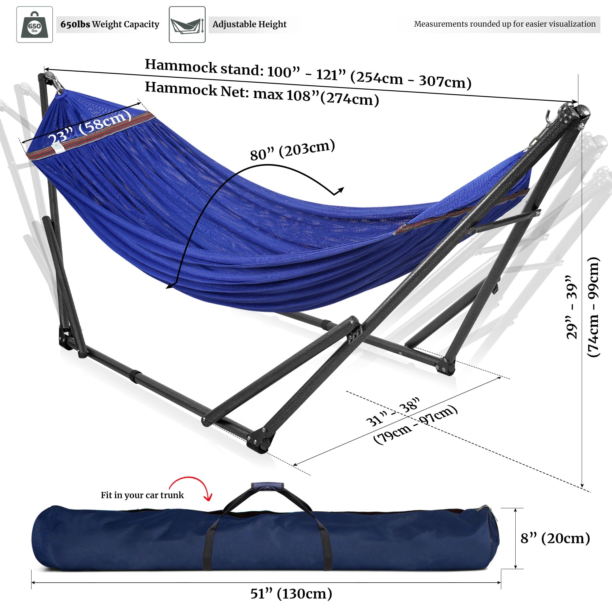 Tranquillo Universal Hammock with Medium Size Stands for Ultimate Relaxation - Ideal Universal Hammock Stands - Medium Size Megsu