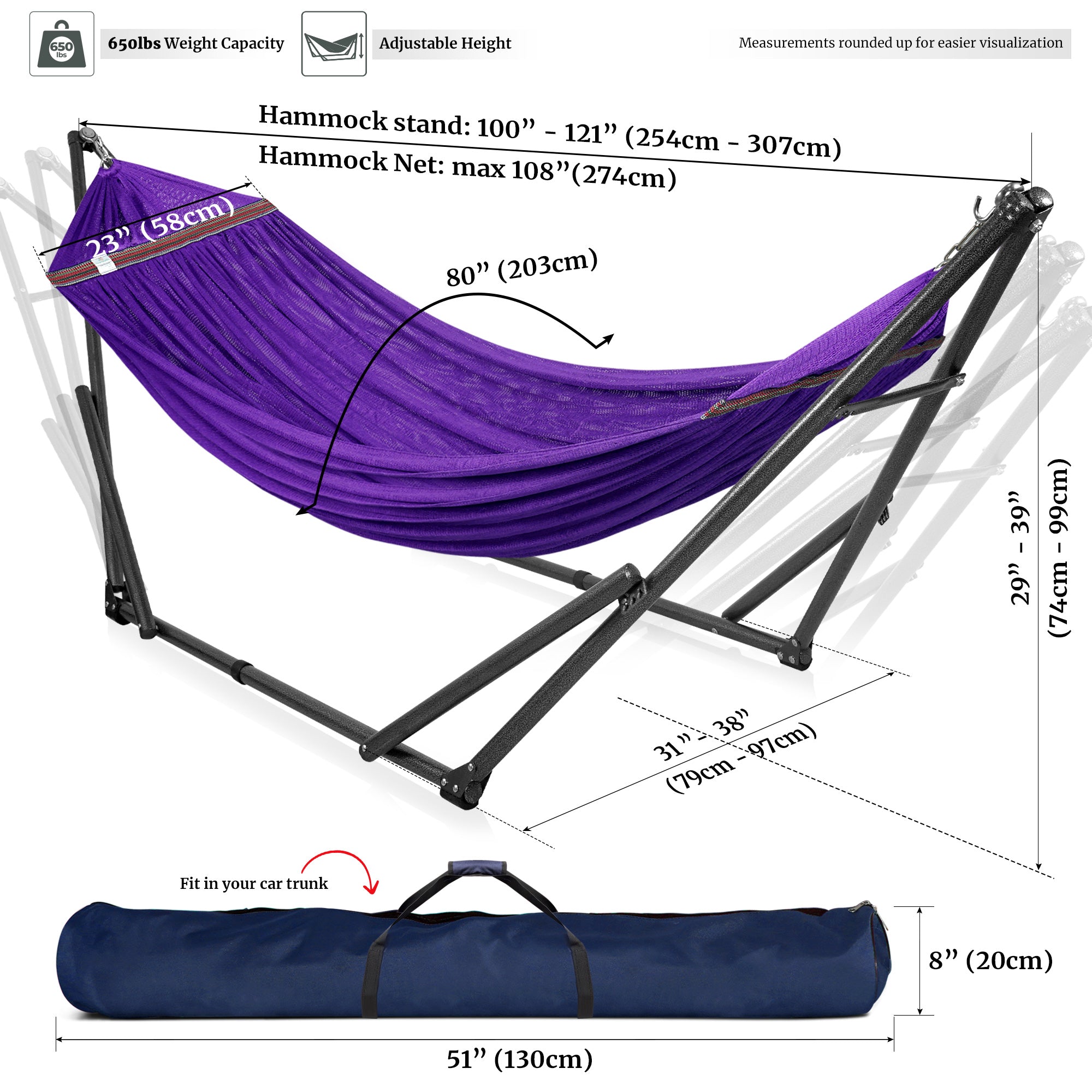 Tranquillo Universal Hammock with Medium Size Stands for Ultimate Relaxation - Ideal Universal Hammock Stands - Medium Size Megsu