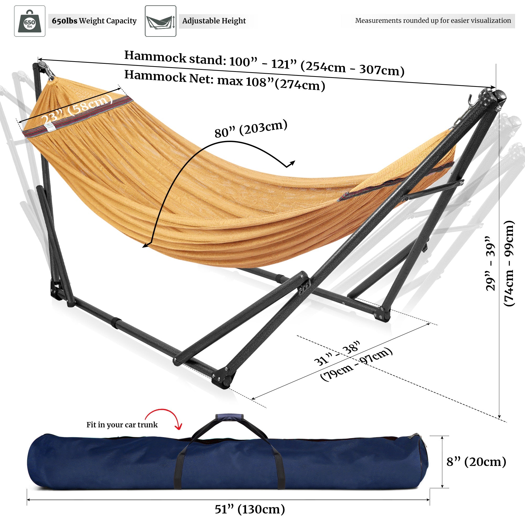 Tranquillo Universal Hammock with Medium Size Stands for Ultimate Relaxation - Ideal Universal Hammock Stands - Medium Size Megsu