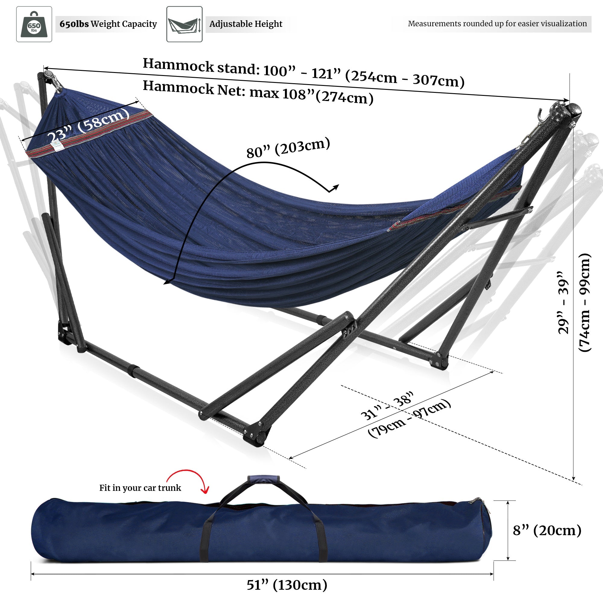 Tranquillo Universal Hammock with Medium Size Stands for Ultimate Relaxation - Ideal Universal Hammock Stands - Medium Size Megsu