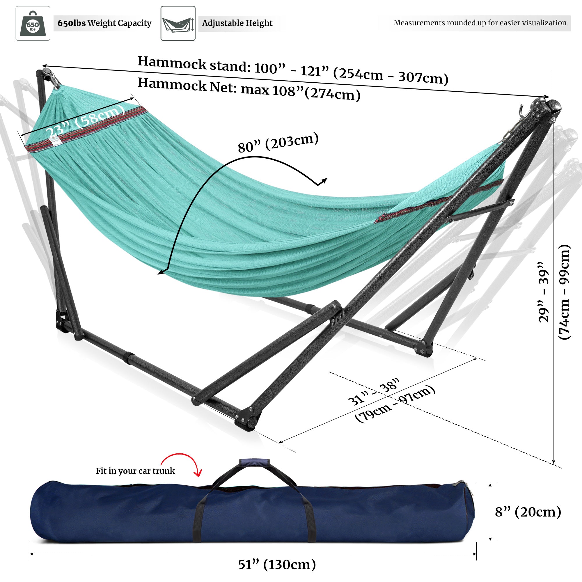 Tranquillo Universal Hammock with Medium Size Stands for Ultimate Relaxation - Ideal Universal Hammock Stands - Medium Size Megsu