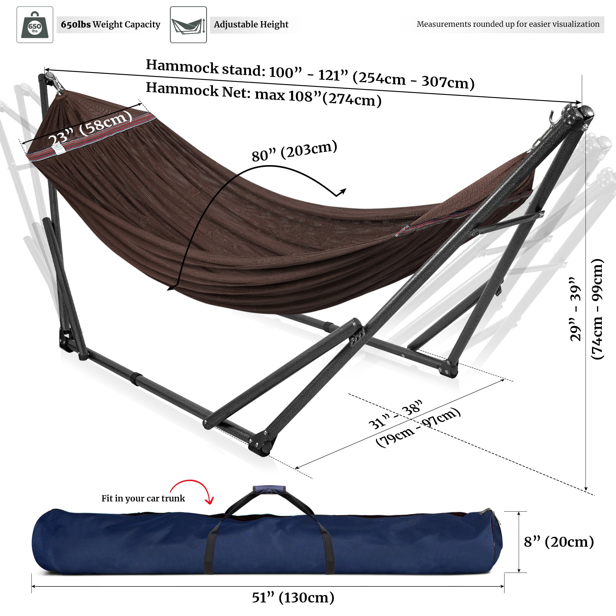 Tranquillo Universal Hammock with Medium Size Stands for Ultimate Relaxation - Ideal Universal Hammock Stands - Medium Size Megsu