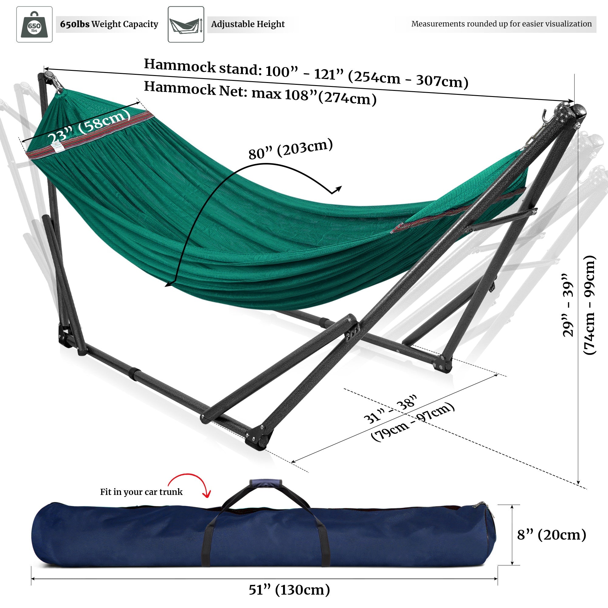 Tranquillo Universal Hammock with Medium Size Stands for Ultimate Relaxation - Ideal Universal Hammock Stands - Medium Size Megsu