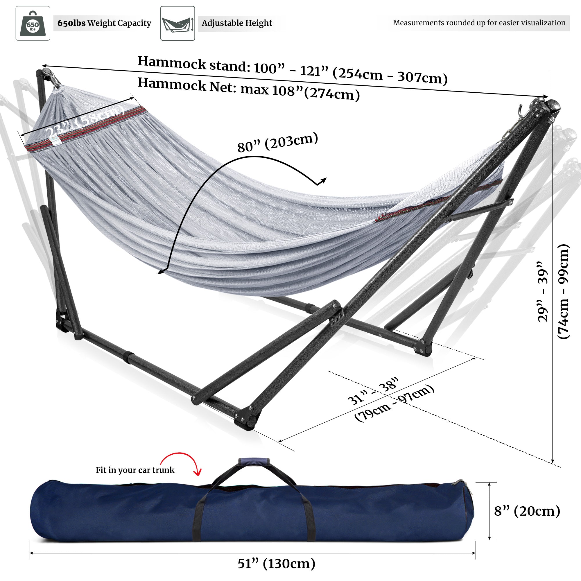 Tranquillo Universal Hammock with Medium Size Stands for Ultimate Relaxation - Ideal Universal Hammock Stands - Medium Size Megsu