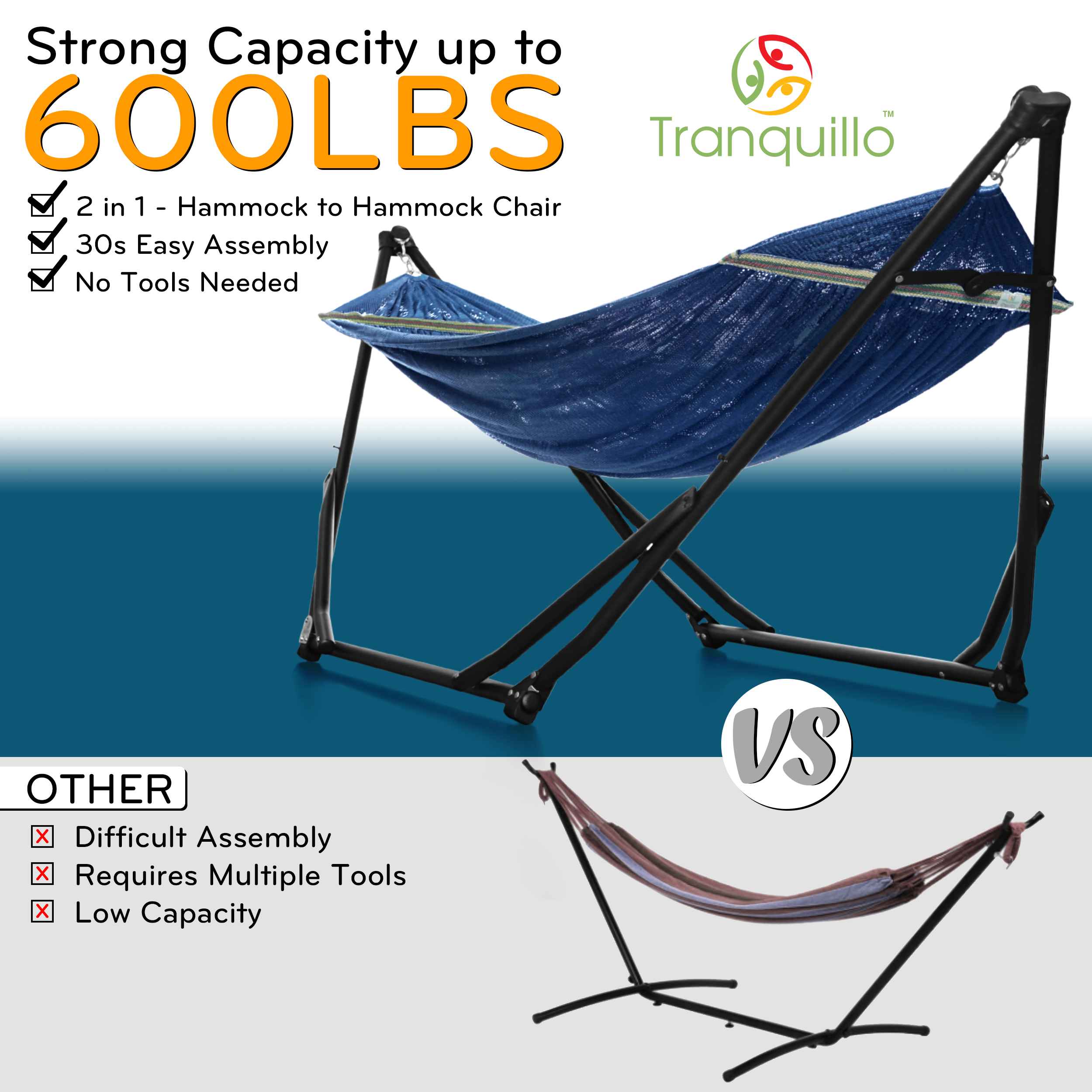 Tranquillo UniGen Transforming Hammock Stand for Ultimate Relaxation Megsu