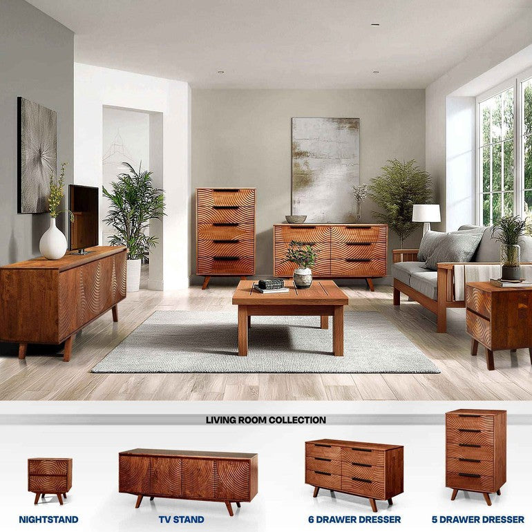 Harmony Solid Wood Dresser with 6 Drawers Megsu