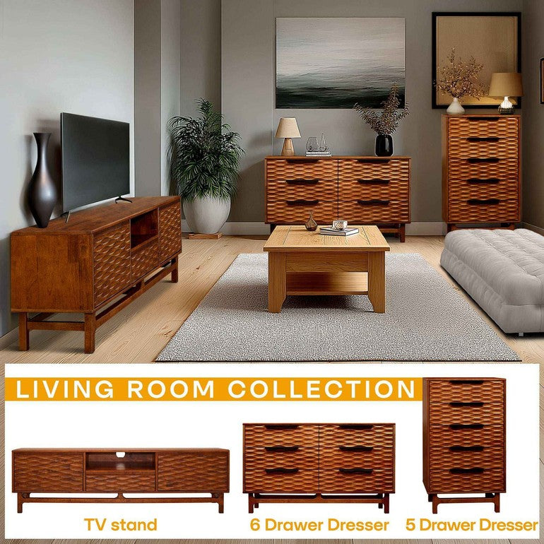 Elara Solid Wood Dresser with 6 Drawers Megsu