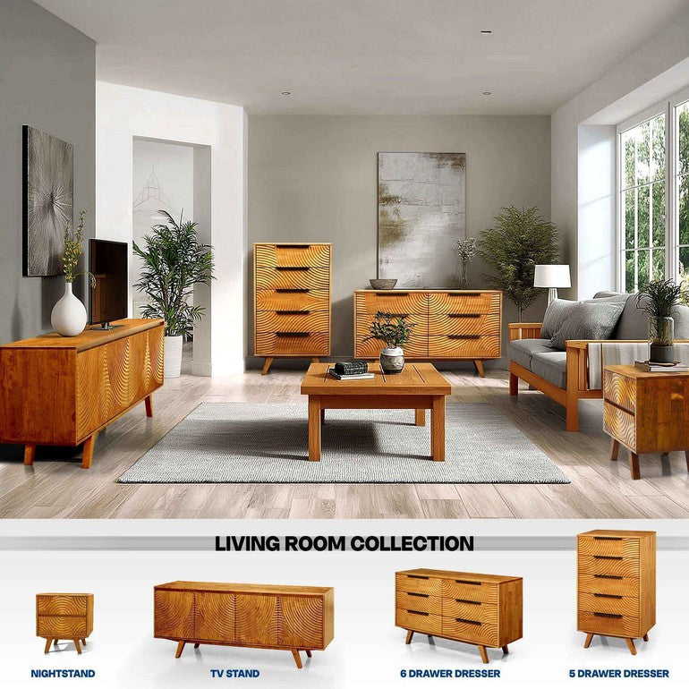 Harmony Solid Wood Dresser with 5 Drawers Megsu