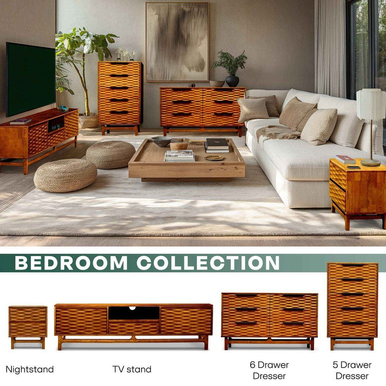 Elara Solid Wood Dresser with 5 Drawers Megsu