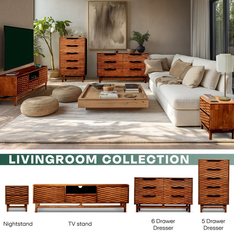 Elara Solid Wood Dresser with 5 Drawers Megsu