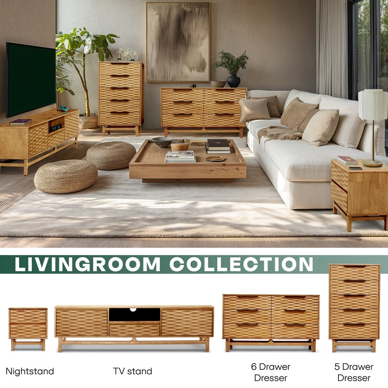 Elara Solid Wood Dresser with 5 Drawers Megsu