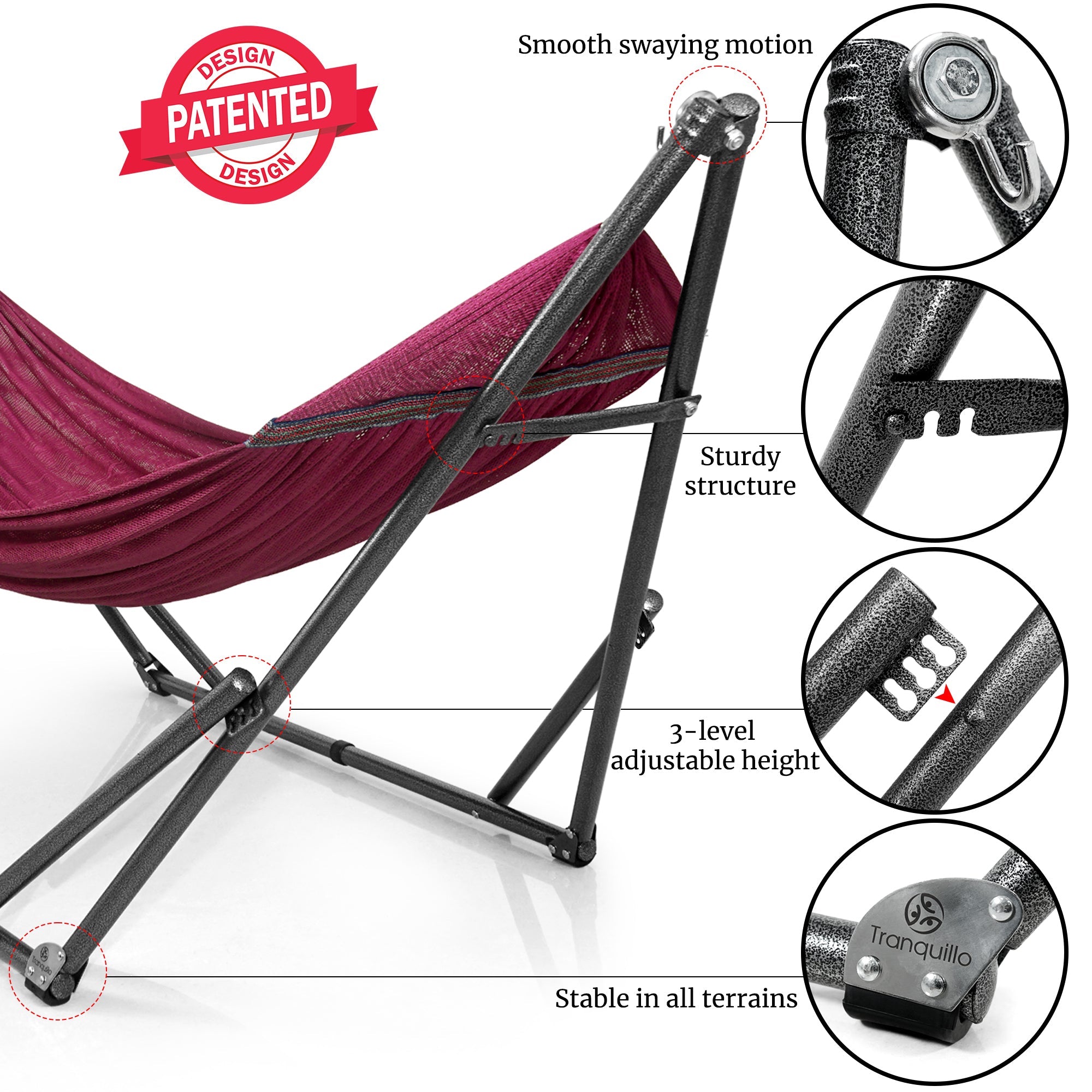 Tranquillo Universal Hammock with Medium Size Stands for Ultimate Relaxation - Ideal Universal Hammock Stands - Medium Size Megsu