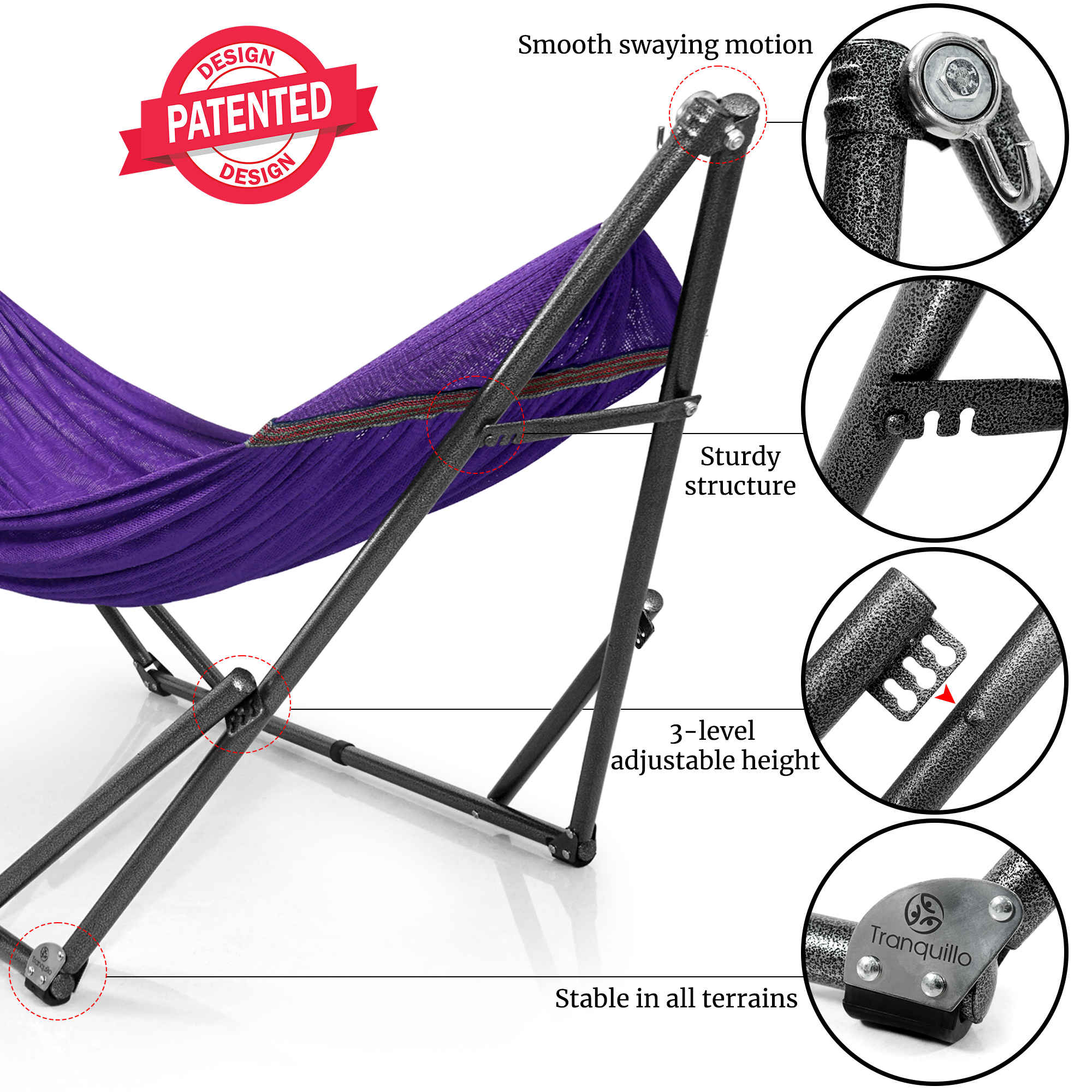 Tranquillo Universal Hammock with Medium Size Stands for Ultimate Relaxation - Ideal Universal Hammock Stands - Medium Size Megsu