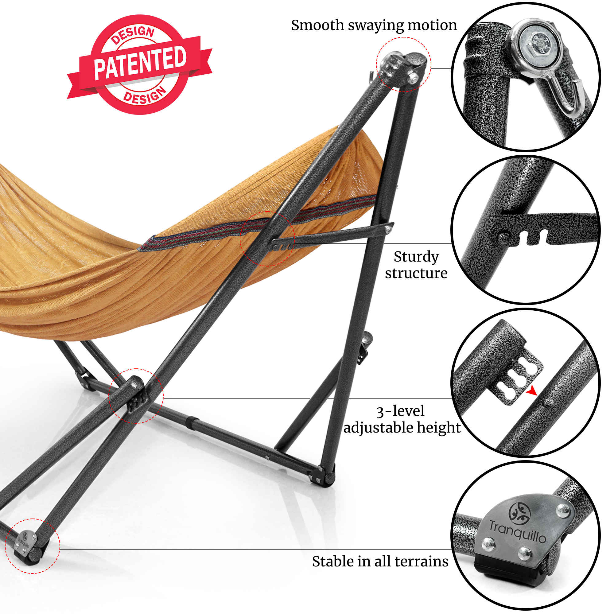 Tranquillo Universal Hammock with Medium Size Stands for Ultimate Relaxation - Ideal Universal Hammock Stands - Medium Size Megsu