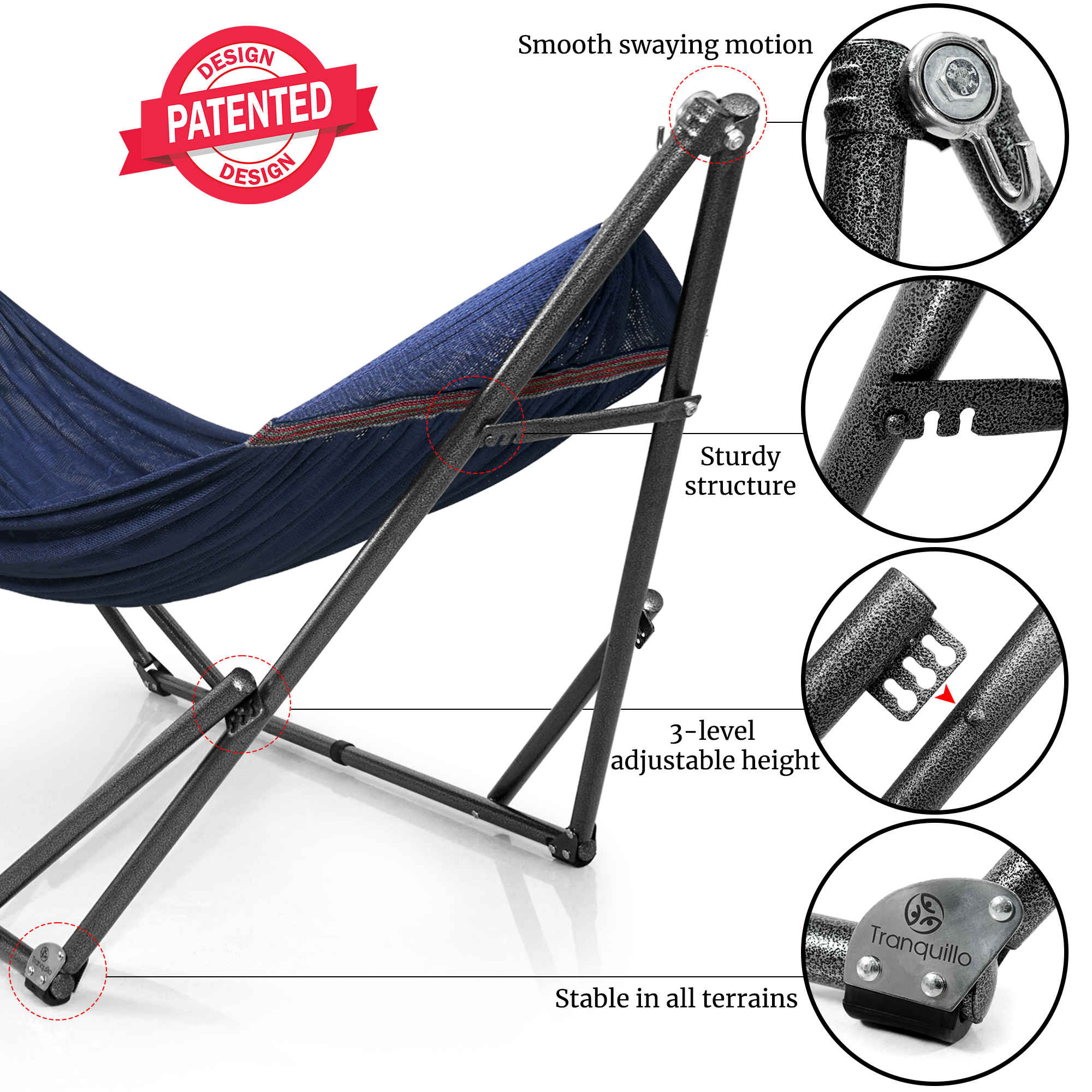 Tranquillo Universal Hammock with Medium Size Stands for Ultimate Relaxation - Ideal Universal Hammock Stands - Medium Size Megsu