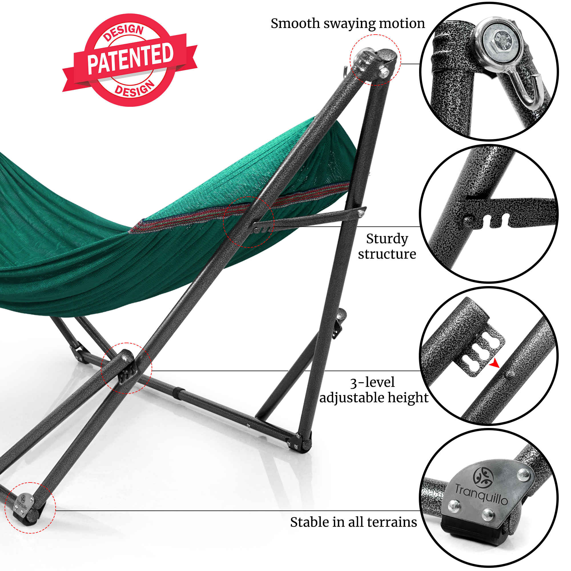 Tranquillo Universal Hammock with Medium Size Stands for Ultimate Relaxation - Ideal Universal Hammock Stands - Medium Size Megsu