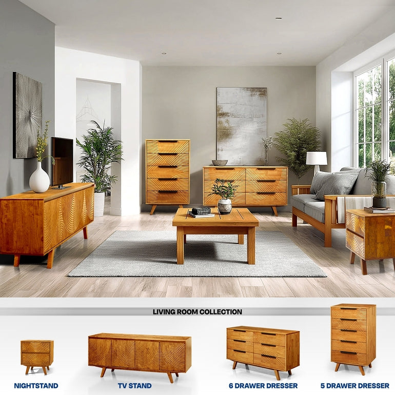 Harmony Solid Wood Dresser with 6 Drawers Megsu