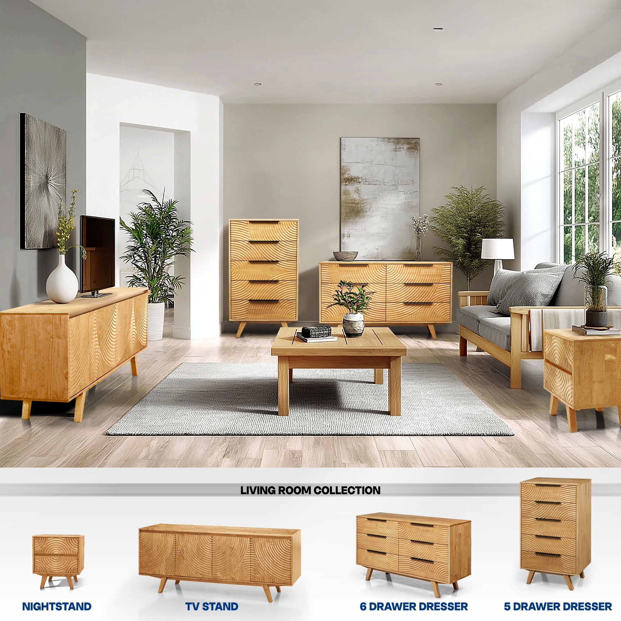 Harmony Solid Wood Dresser with 6 Drawers Megsu