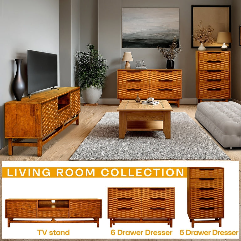 Elara Solid Wood Dresser with 6 Drawers Megsu