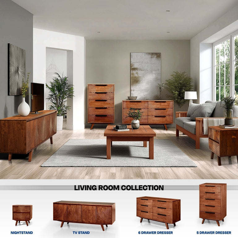 Harmony Solid Wood Dresser with 5 Drawers Megsu