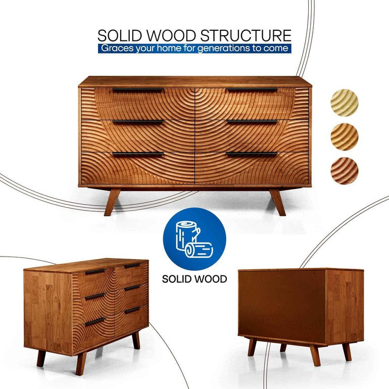 Harmony Solid Wood Dresser with 6 Drawers Megsu