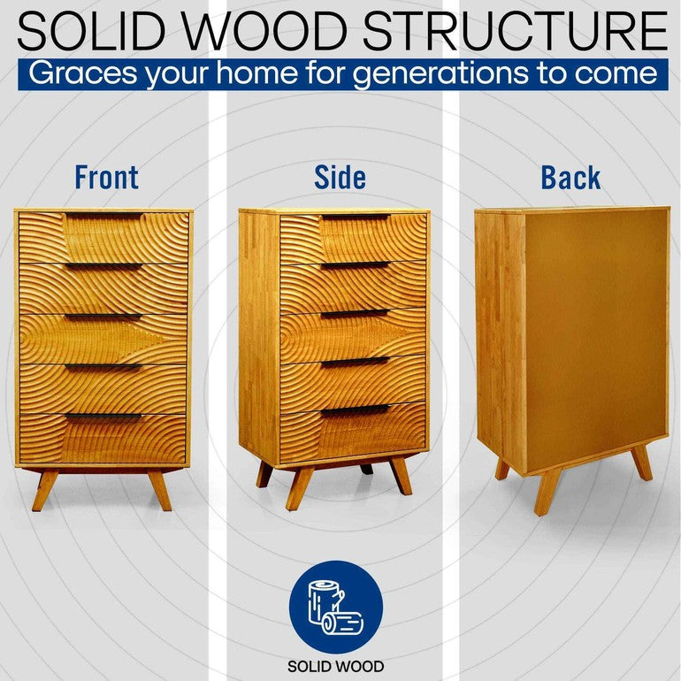 Harmony Solid Wood Dresser with 5 Drawers Megsu
