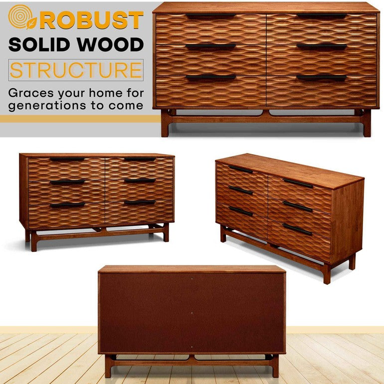 Elara Solid Wood Dresser with 6 Drawers Megsu