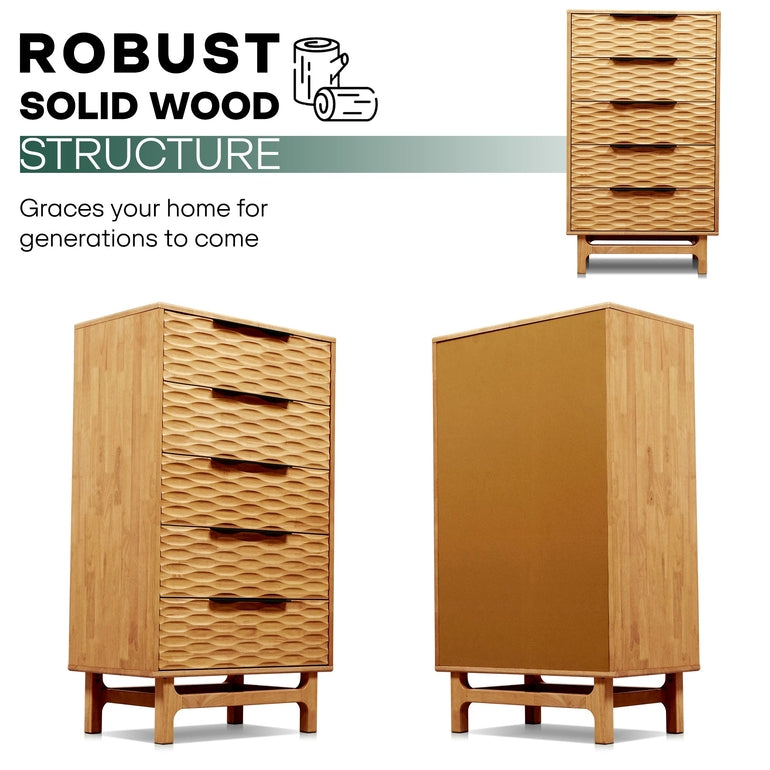 Elara Solid Wood Dresser with 5 Drawers Megsu
