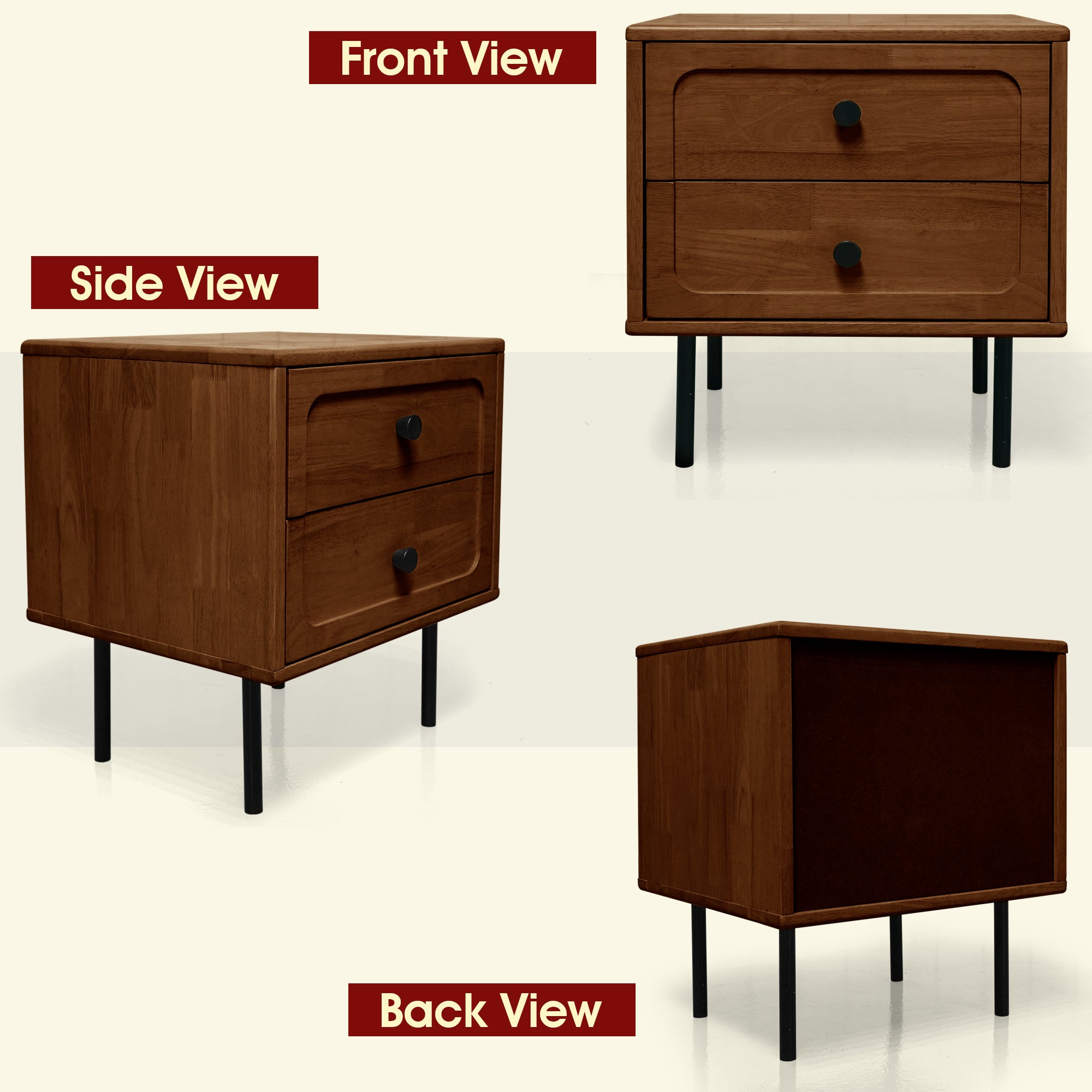 Savana Solid Wood 2-Drawer Nightstand Megsu