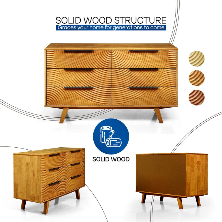 Harmony Solid Wood Dresser with 6 Drawers Megsu