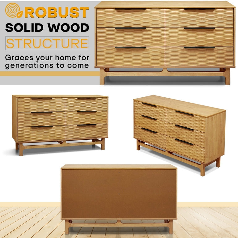 Elara Solid Wood Dresser with 6 Drawers Megsu