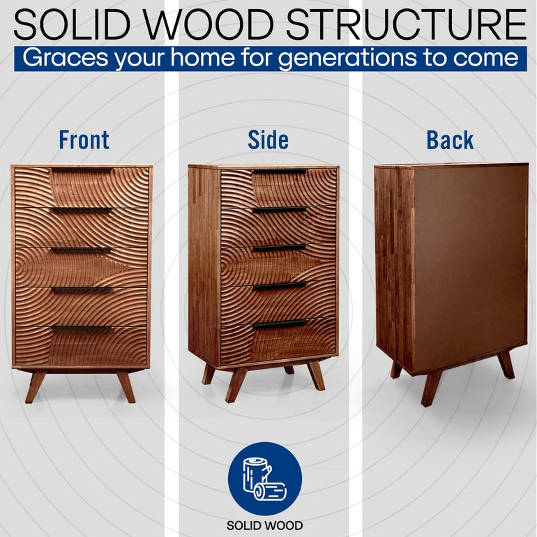 Harmony Solid Wood Dresser with 5 Drawers Megsu