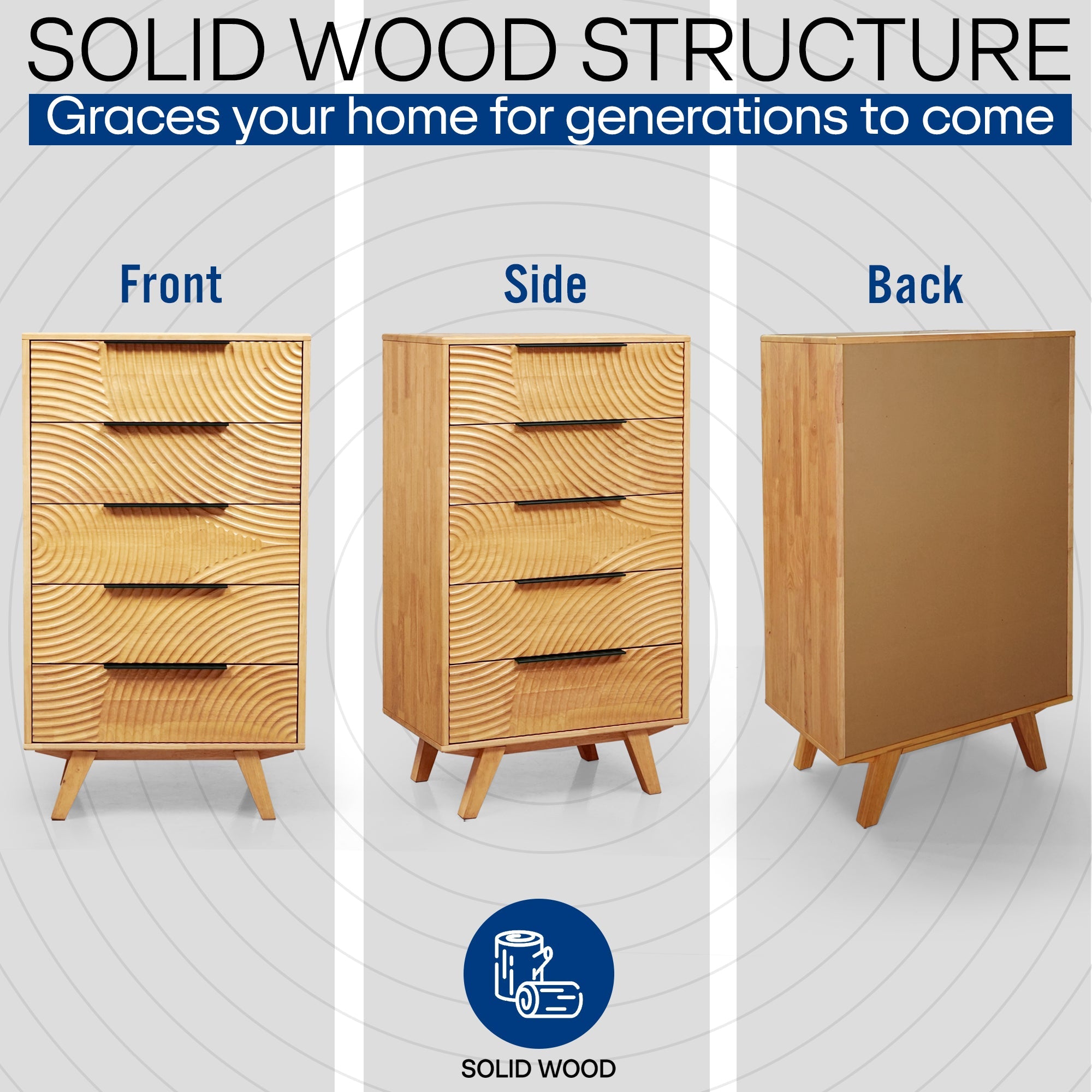Harmony Solid Wood Dresser with 5 Drawers Megsu
