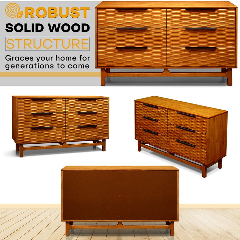 Elara Solid Wood Dresser with 6 Drawers Megsu