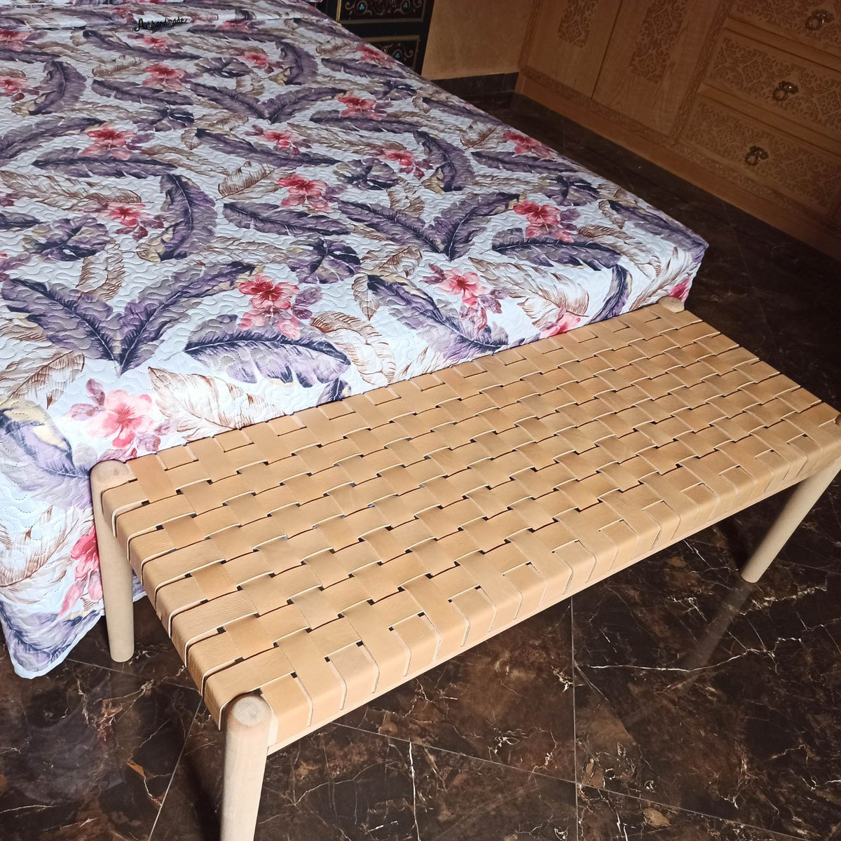 Helga Entryway Bench Natural Teak Wood Frame Solid Craftsmanship - LuxoraCraft