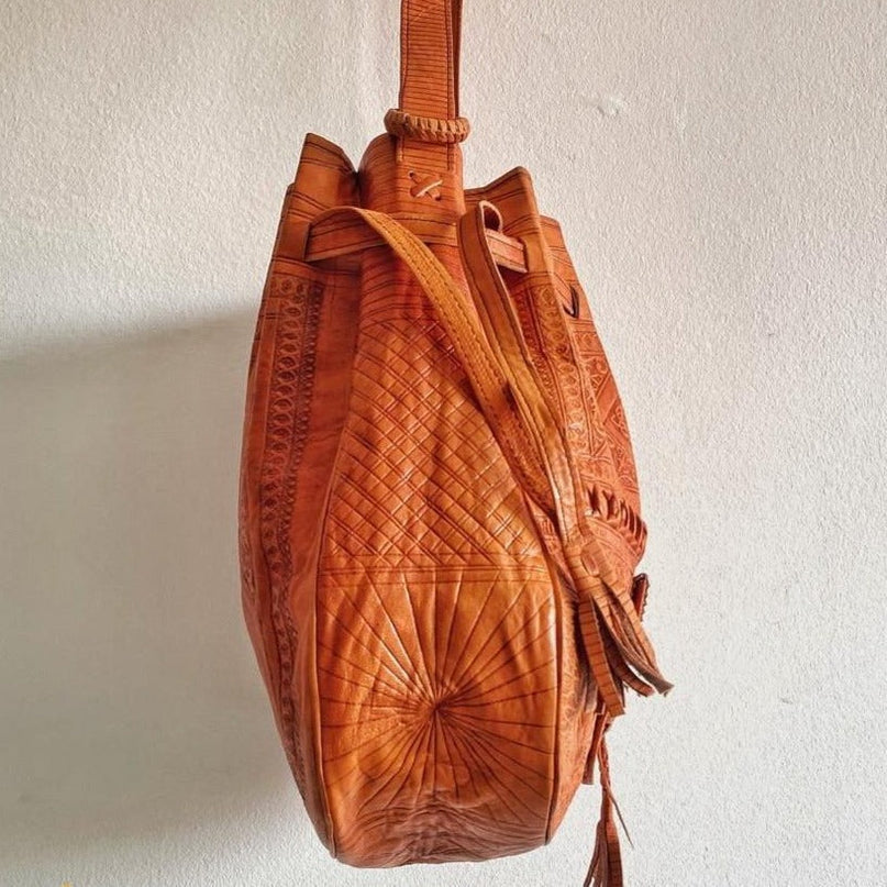Light Brown Genuine Leather Shoulder Bag Moroccan Artisan - LuxoraCraft