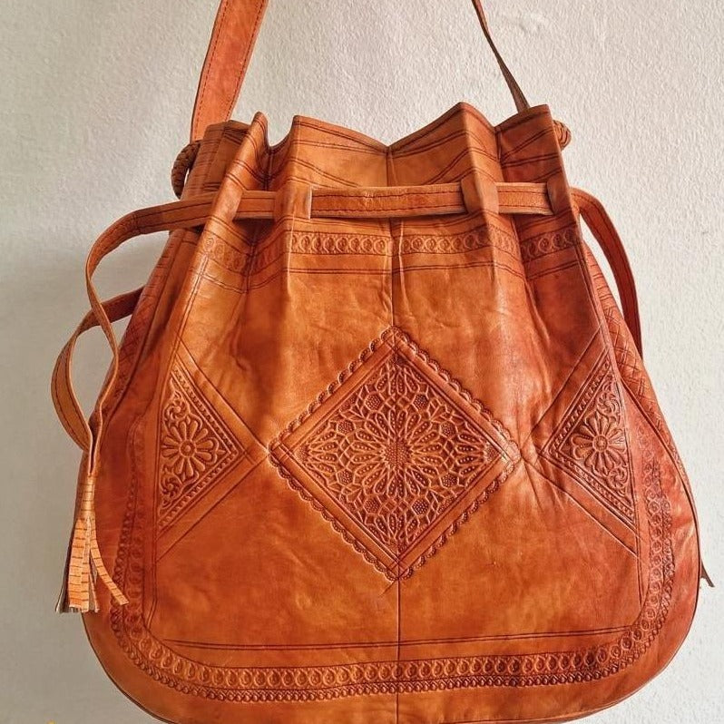 Handcrafted Light Brown Leather Shoulder Bag Morocco Style - LuxoraCraft