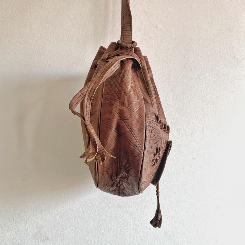 Brown Genuine Leather Shoulder Bag Moroccan Artisan Made - LuxoraCraft