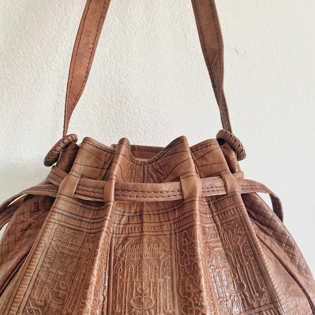 Handcrafted Classic Brown Leather Shoulder Bag Morocco - LuxoraCraft