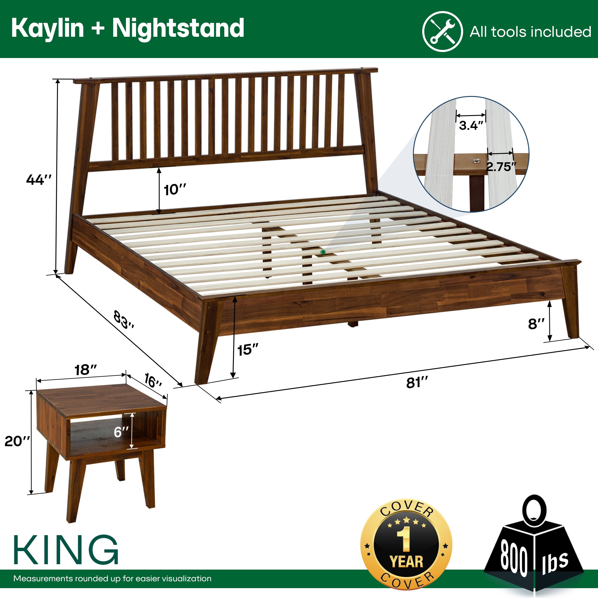 Kaylin Solid Wood Bed Frame Megsu