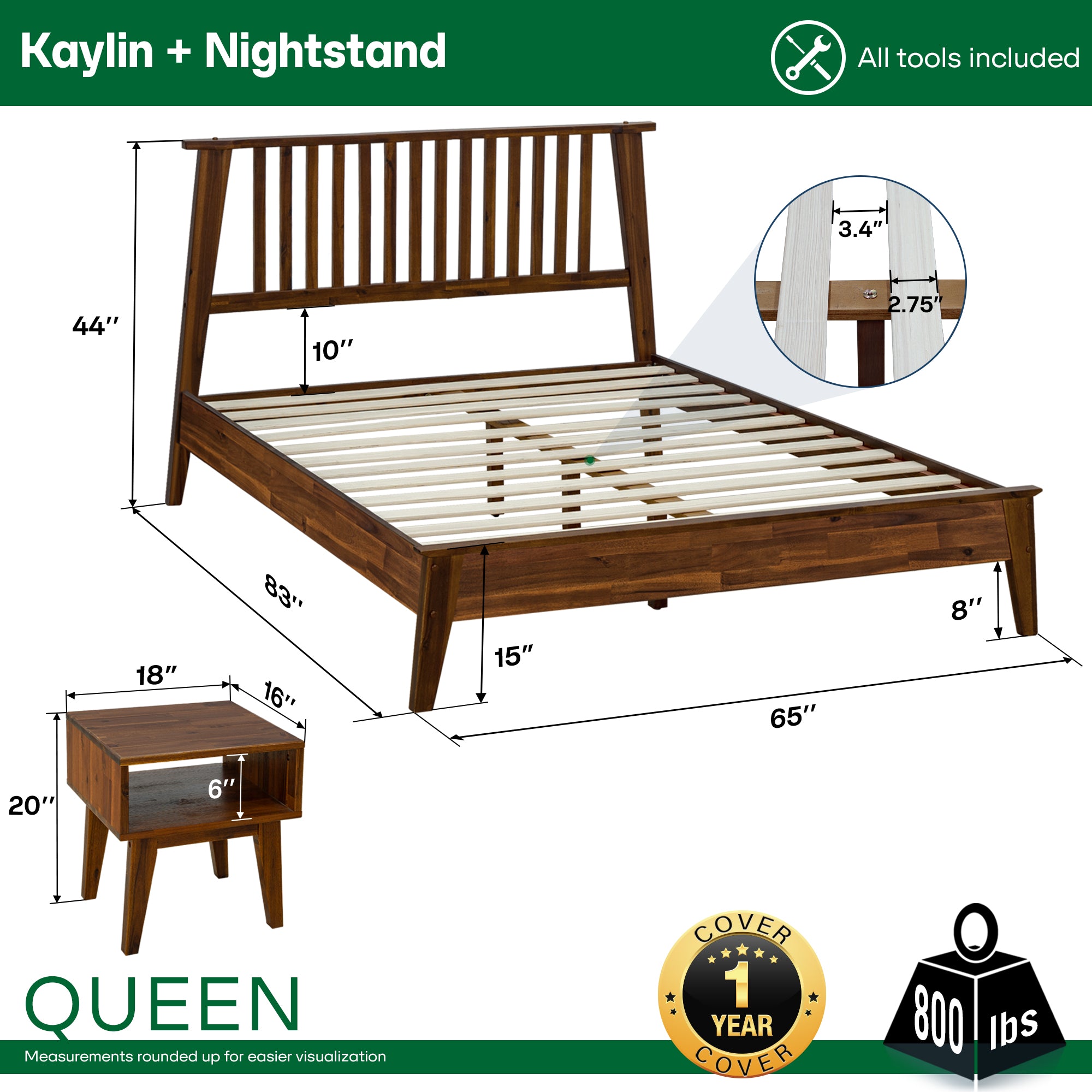 Kaylin Solid Wood Bed Frame Megsu