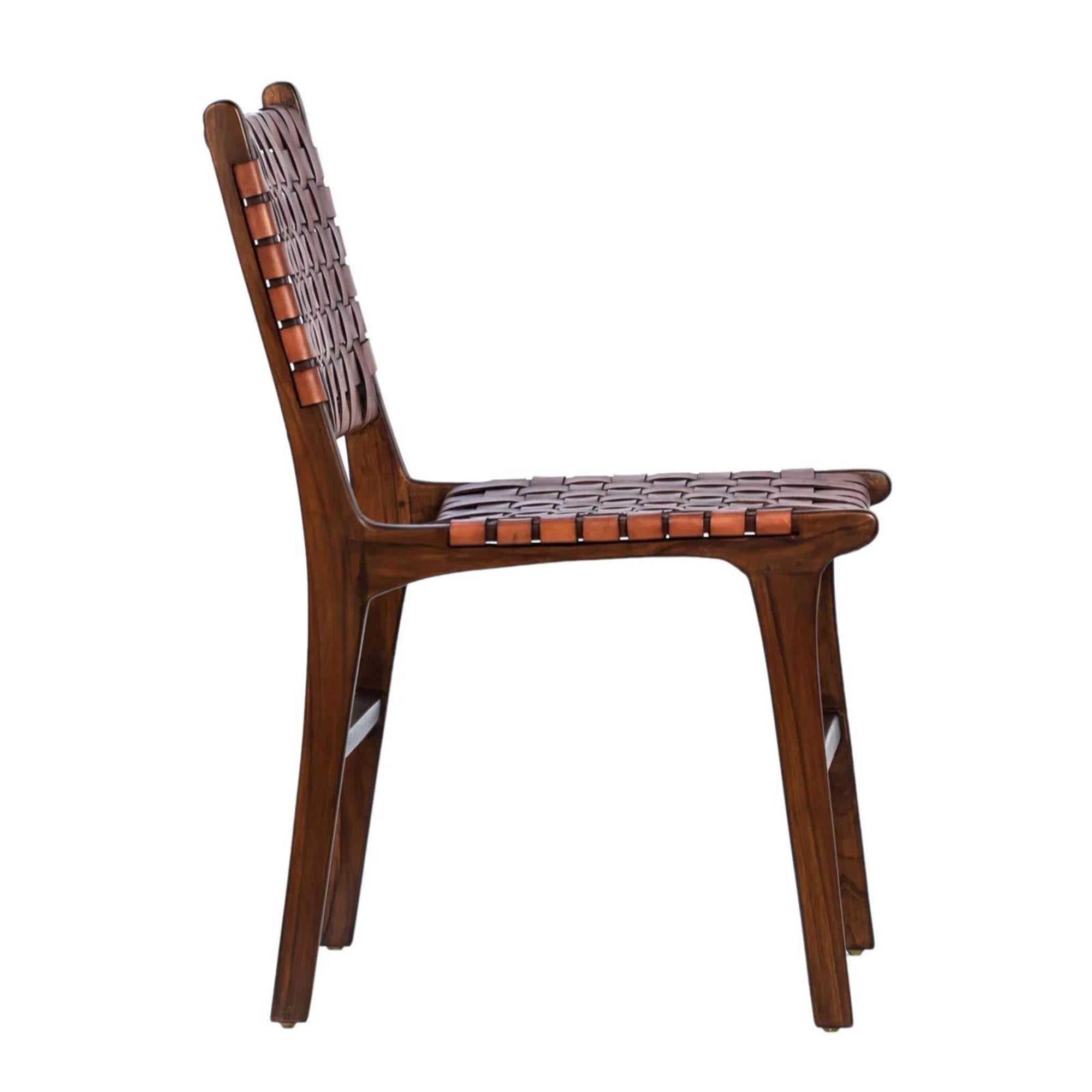 Wooden chair with woven backrest and seat on a white background